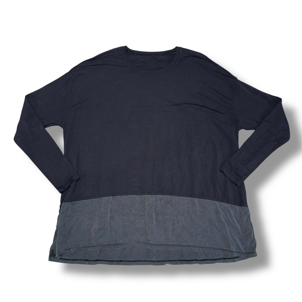 Lululemon Long Sleeve Top Womens 10 Black Grey Good Colorblock Mixed Media